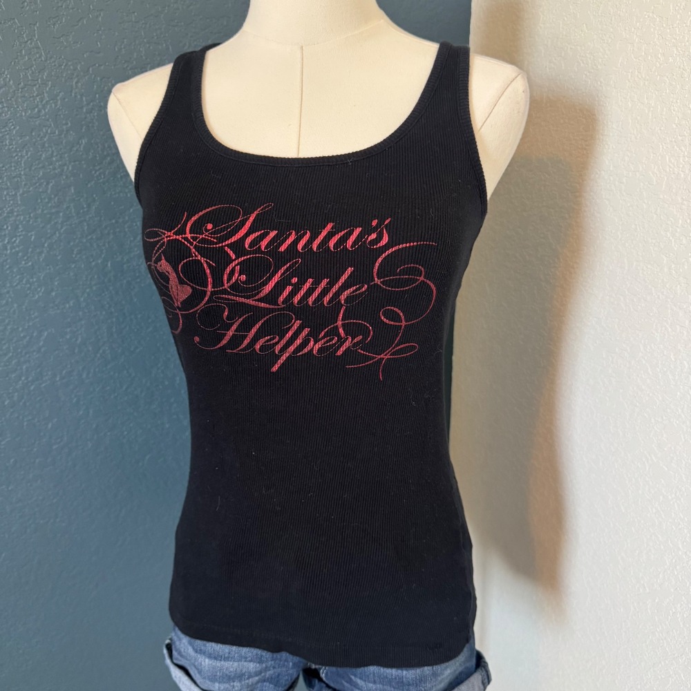 Y2K 2000s Baby Phat Santa's Little Helper Tank Top Medium Black